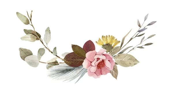 Composition des fleurs - bouquet, arrangement - illustration peinte à la main avec de vraies fleurs sèches - herbier — Photo