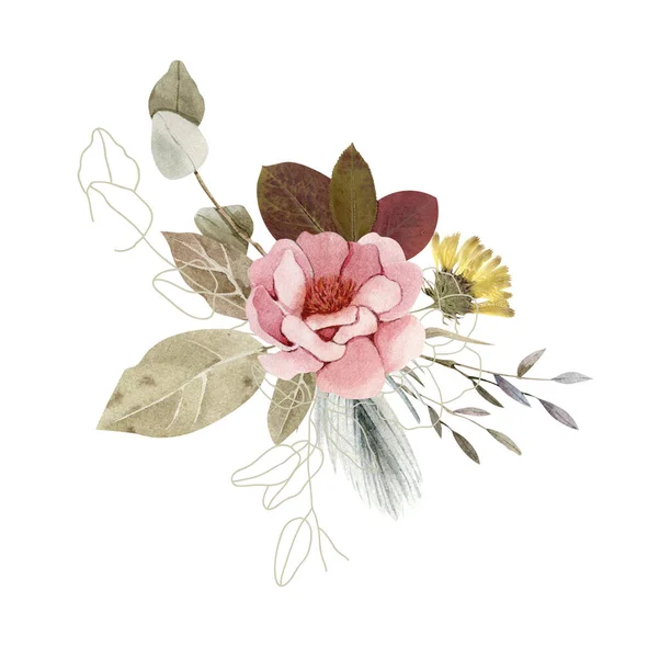 Composición de flores - ramo, arreglo - ilustración pintada a mano con flores secas reales - herbario — Foto de Stock