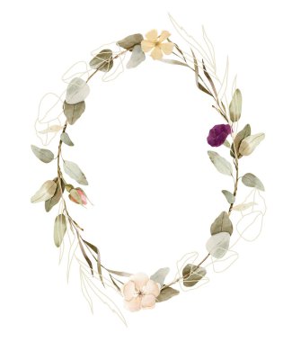 Elle boyanmış suluboya çiçek çelengi - güzel boho tarzı.