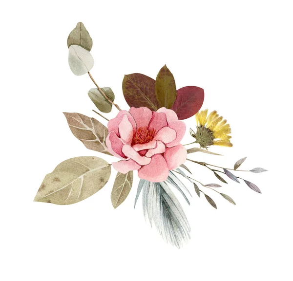 Composición de flores - ramo, arreglo - ilustración pintada a mano con flores secas reales - herbario — Foto de Stock