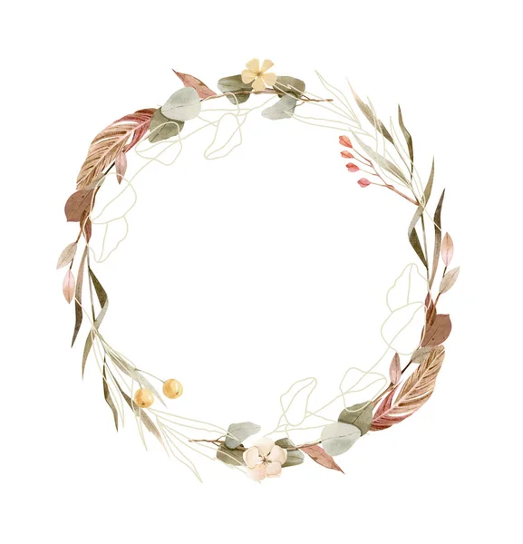 Hand painted Watercolor floral wreath - beautiful boho style. — Stock Photo, Image