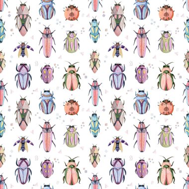 Suluboya el boyası karikatür böcekleri, böcekler, kusursuz desenler.