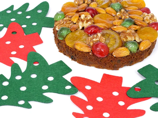 Traditional fruitcake with fruits and nuts — Stock Photo, Image