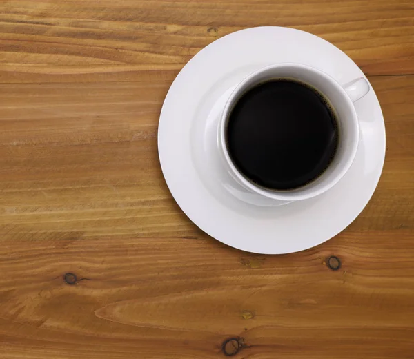 Fehér Porcelán Kávéscsésze Egy Csészealj Fekete Kávé Háttér — Stock Fotó