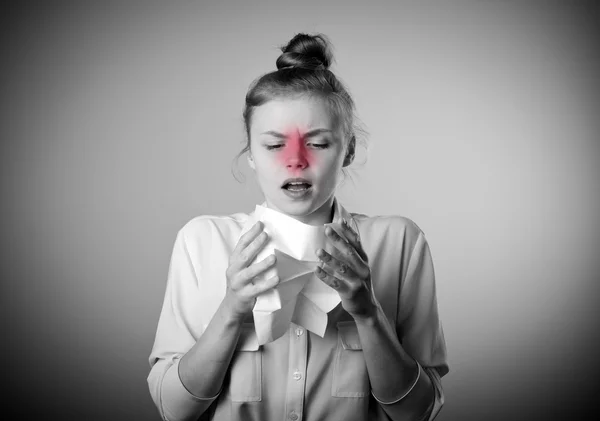 Runny nose. Grey and red colors. — Stock Photo, Image