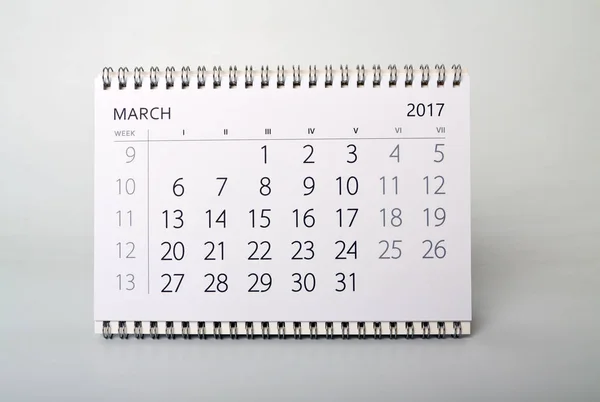 Março. Calendário do ano dois mil e dezessete . — Fotografia de Stock