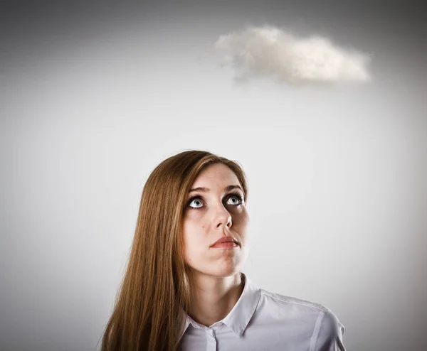 Woman in white and cloud. — Stock Photo, Image