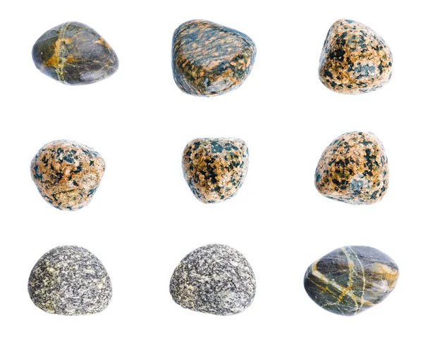 Wet sea stones isolated on white background. Set of sea stones. — Stock Photo, Image