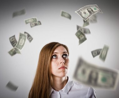 Woman in white and dollars. clipart