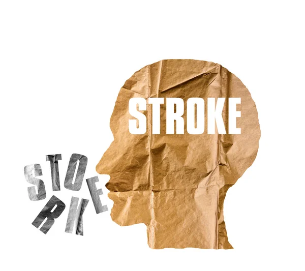 Смятая бумага в форме человеческой головы и концепция STROKE на остроте — стоковое фото