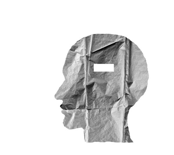 Crumpled paper shaped as a human head and minus sign on white. — Stock Photo, Image