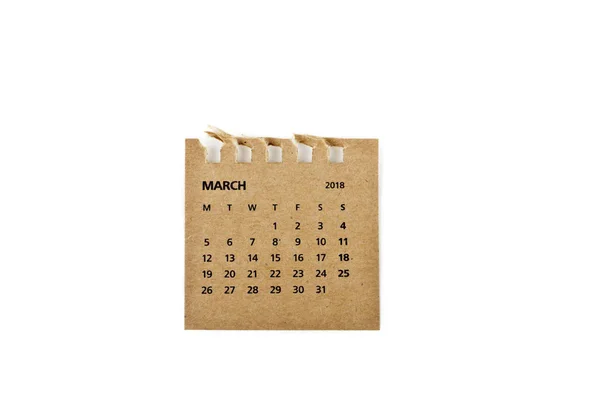 Mars. Feuille calendrier sur blanc . — Photo