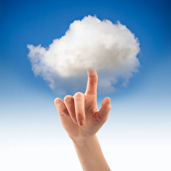 Push the virtual cloud. Virtual cloud concept.