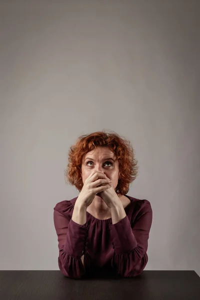 Sad red-haired woman. Depression. — Stock Photo, Image