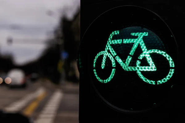 Traffic light for cyclists. Green light for bycicle lane on a tr