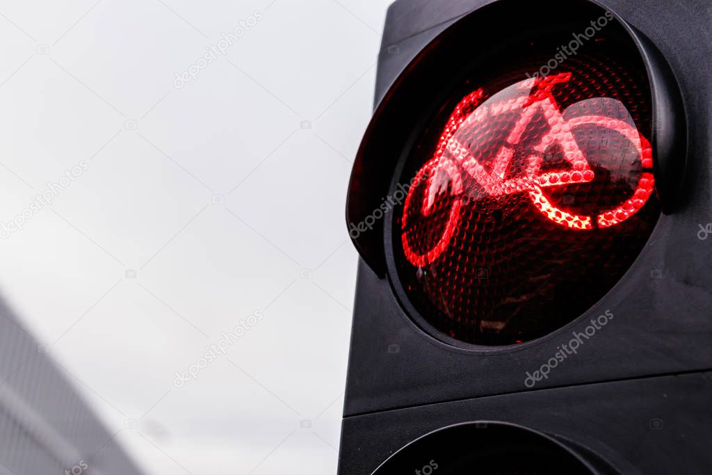 Traffic light for cyclists. Red light for bycicle lane on a traf