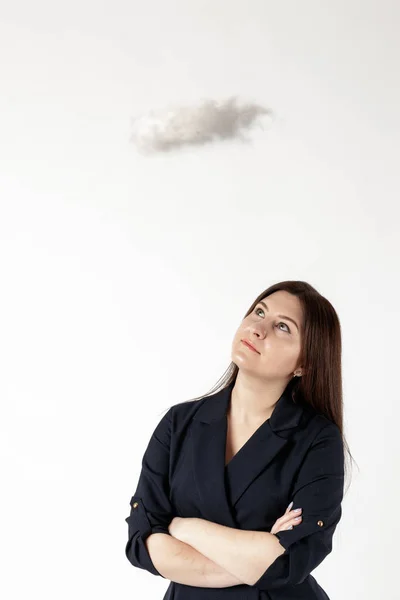 Nő és a cloud. — Stock Fotó