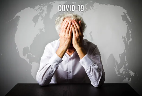 Anciano Covid Viejo Preocupado Por Coronavirus Infección Enfermedad Mundo Concepto —  Fotos de Stock