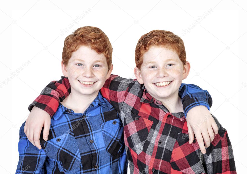 Twin boys in plaid shirts