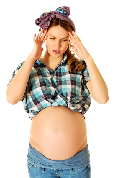 頭痛で疲れている妊娠中の女性 — ストック写真