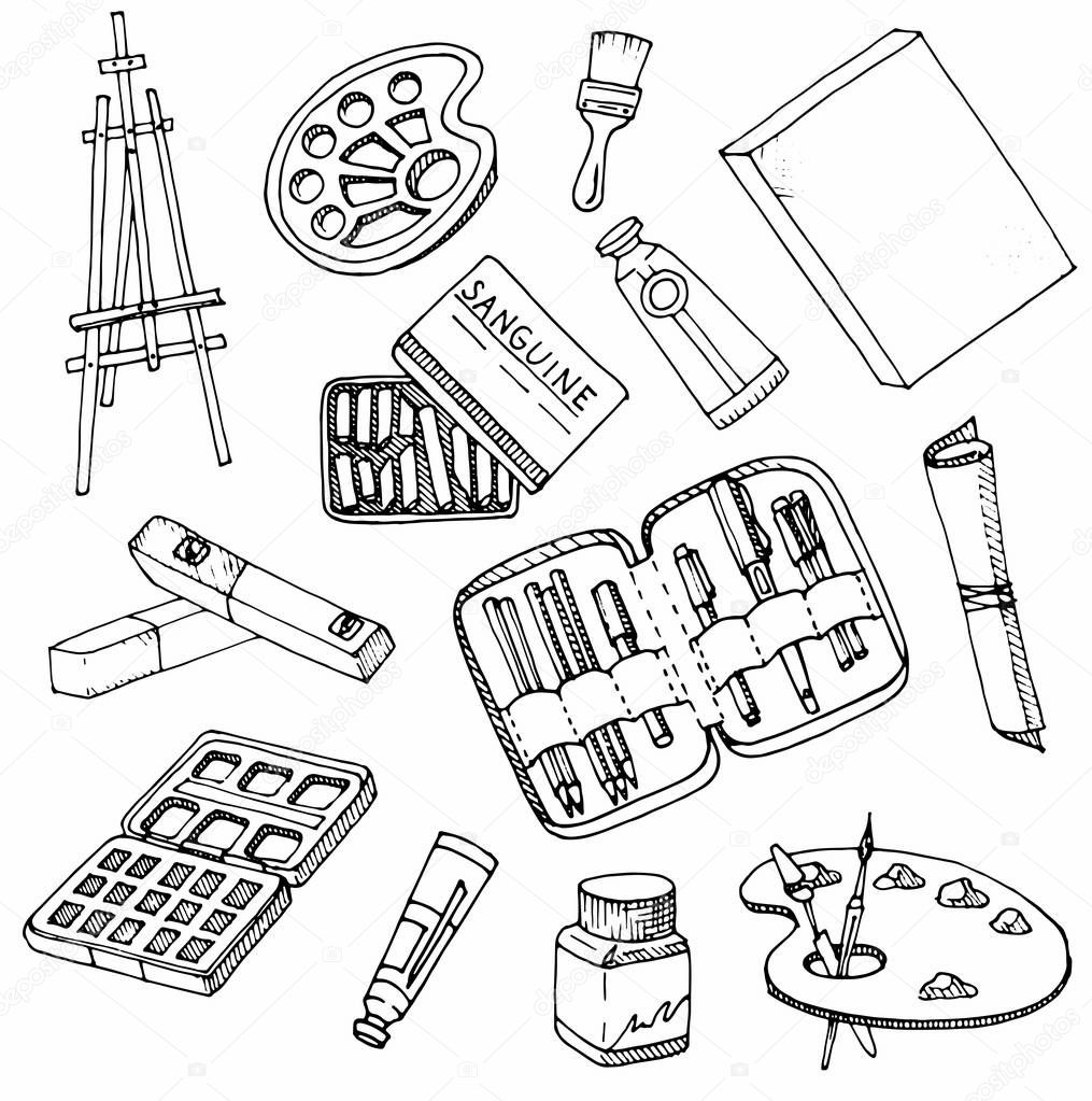 Doodle art materials collection.