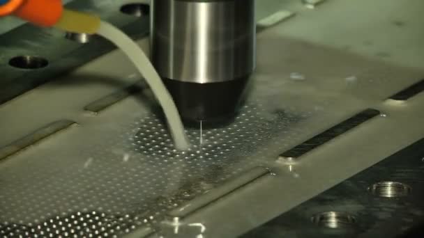 Drilling a metal workpiece on a drill press — Stock Video