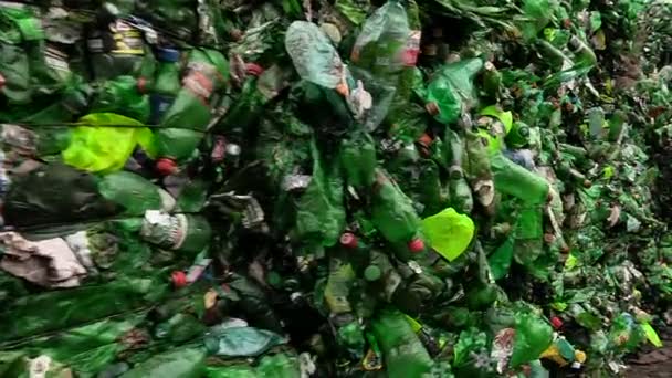 Stapel von komprimierten Plastikflaschen für das Recycling vorbereitet — Stockvideo