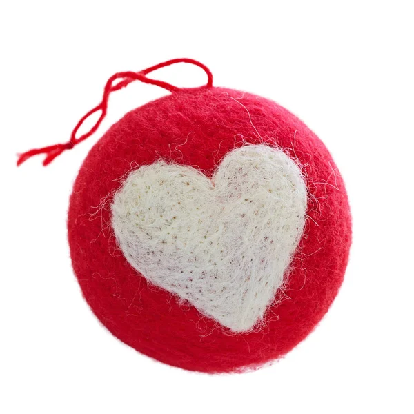 Red knitted Christmas ball. — Stock Photo, Image