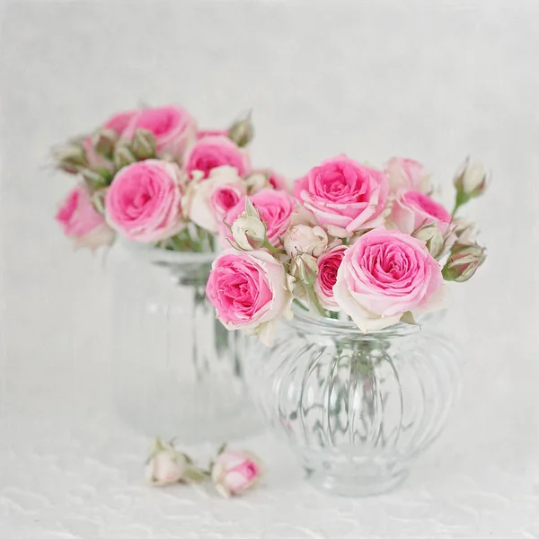 Nahaufnahme Florale Komposition Mit Einem Rosa Rosen Viele Schöne Frische — Stockfoto