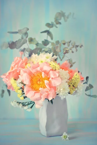 Krásná Kytice Detail Květinová Kompozice Růžové Pivoňky — Stock fotografie