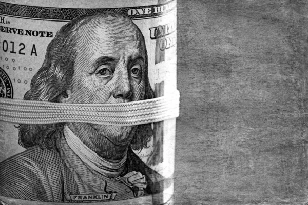Dólares Close Detalhe Retrato Benjamin Franklin Foto Preto Branco — Fotografia de Stock