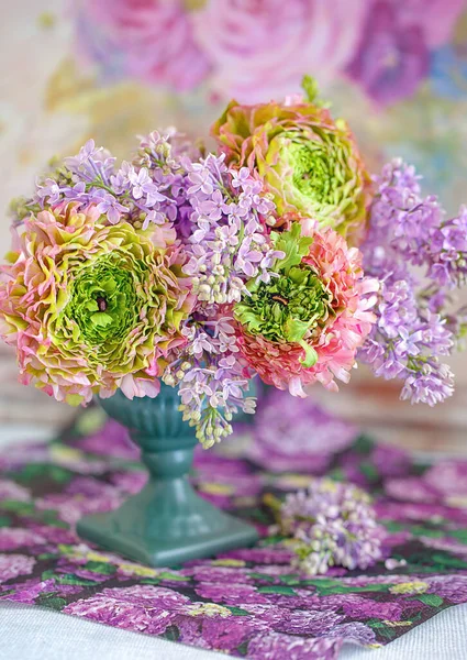 Beau Bouquet Fleurs Printanières Dans Vase Sur Table Beau Bouquet — Photo