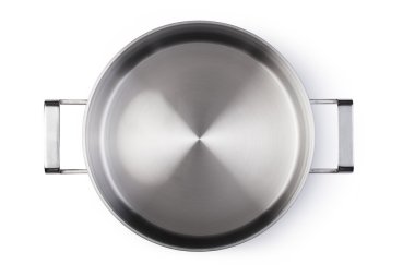 Beyaz arka plan üzerinde izole paslanmaz pan