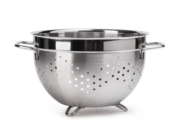 Silver colander isolated on white — Stock Photo, Image
