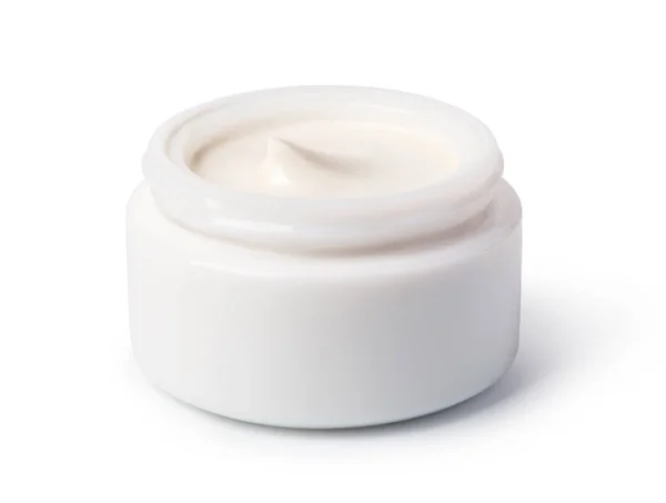 Close up de recipiente de creme de beleza no fundo branco — Fotografia de Stock