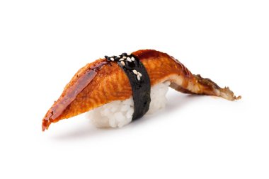 Unagi suşi beyaz zemin üzerine