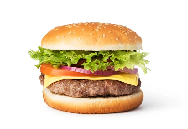 Hambúrguer sobre fundo branco. close up foto — Fotografia de Stock