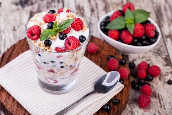 Yoghurt med müsli och bär — Stockfoto