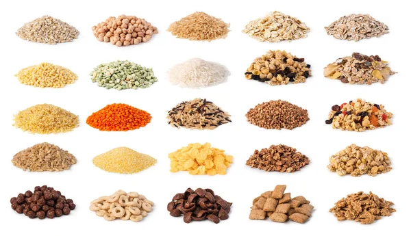 Conjunto de cereales aislados sobre fondo blanco —  Fotos de Stock
