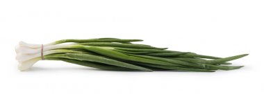 Beyaz arkaplanda yeşil soğan