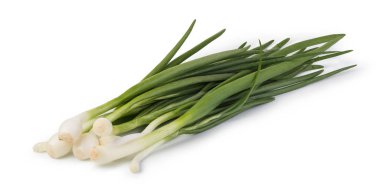 Beyaz arkaplanda yeşil soğan