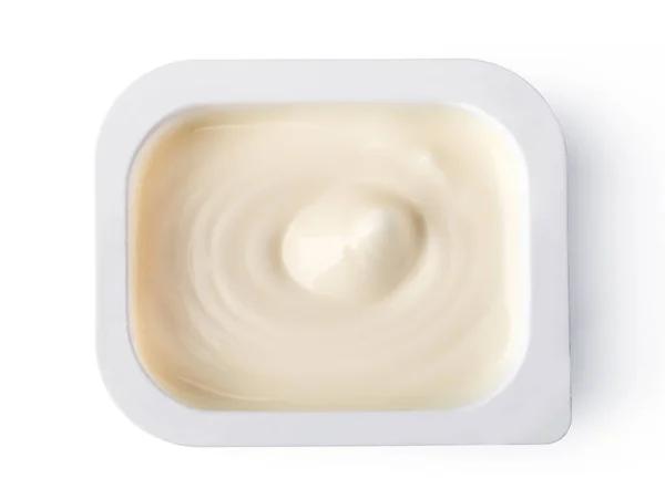 Yogur aislado sobre fondo blanco, vista superior — Foto de Stock