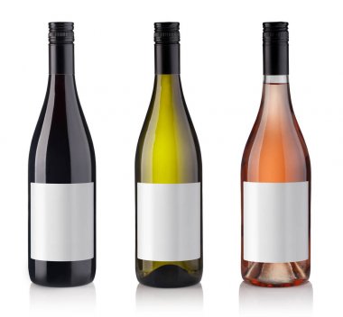 Beyaz arkaplanda izole edilmiş şişe seti