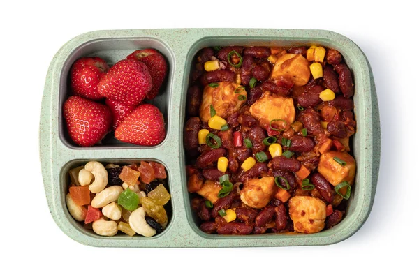 Lunchbox mit leckerem Essen auf weißem Hintergrund — Stockfoto