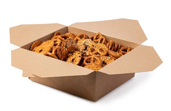 Salt Pretzels in box — Stock Photo, Image