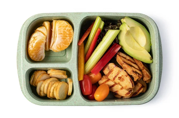 Beslenme çantasında beyaz arka planda lezzetli yiyecekler var. — Stok fotoğraf