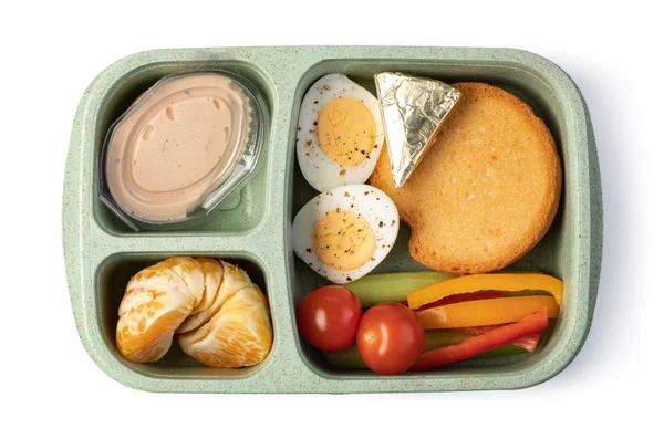 Ebédlő doboz finom ételekkel, fehér alapon — Stock Fotó