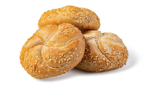 Tasty Fresh Buns Sesame Seeds Isolated White Background — 스톡 사진