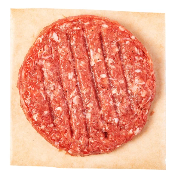 Carne Fresca Hambúrguer Crua Isolada Sobre Fundo Branco — Fotografia de Stock