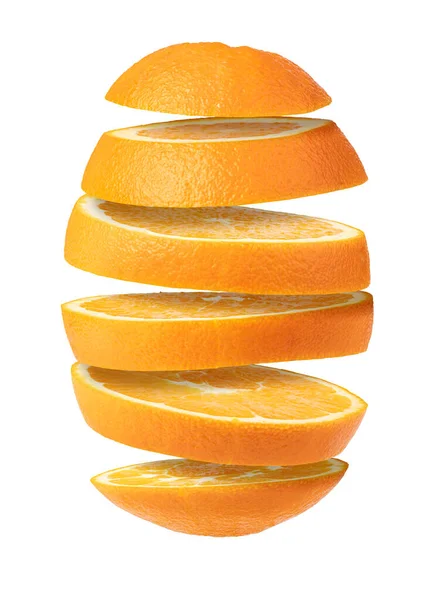 Fruta Naranja Rodajas Que Cae Aislada Sobre Fondo Blanco —  Fotos de Stock